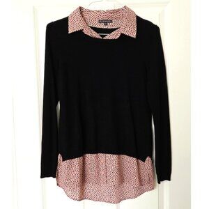 Adrianna Papell Black Collared Shirttail Twofer Sweater